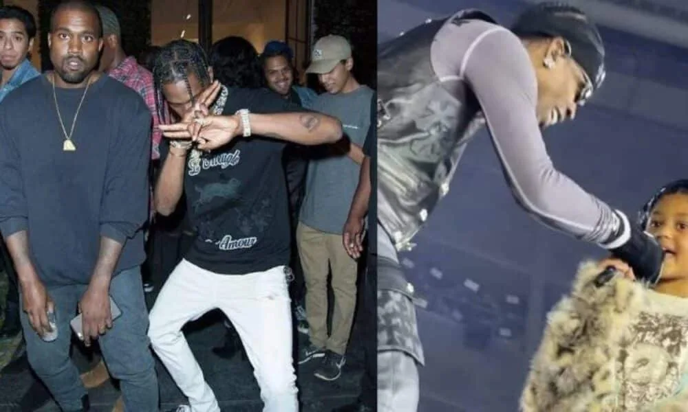 特拉维斯·斯科特-(travis-scott)-和女儿斯托米-(stormi)-在东京一起唱歌，欢迎坎耶·韦斯特-(kanye-west)-登台