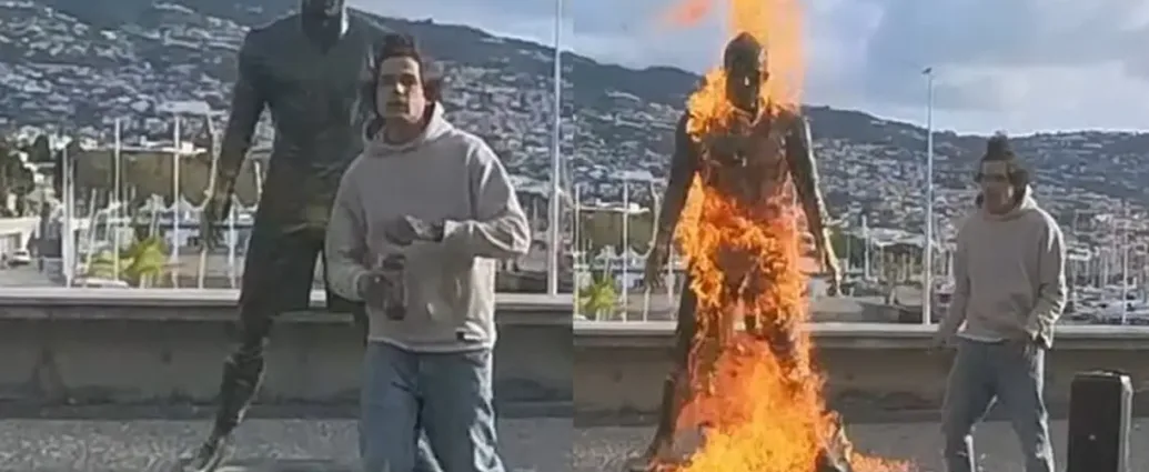 video:-homem-e-preso-apos-incendiar-estatua-de-cristiano-ronaldo-em-portugal