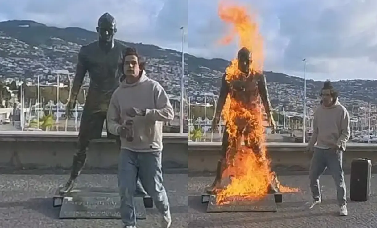 video:-homem-e-preso-apos-incendiar-estatua-de-cristiano-ronaldo-em-portugal