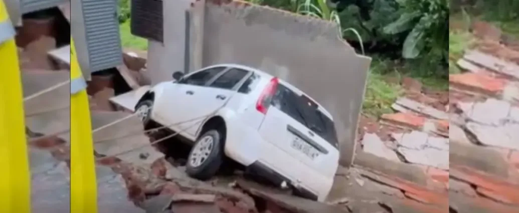video:-chuva-provoca-desmoronamento-de-casas-no-jardim-curitiba,-em-goiania;-carro-e-engolido