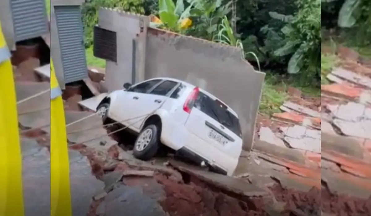 video:-chuva-provoca-desmoronamento-de-casas-no-jardim-curitiba,-em-goiania;-carro-e-engolido