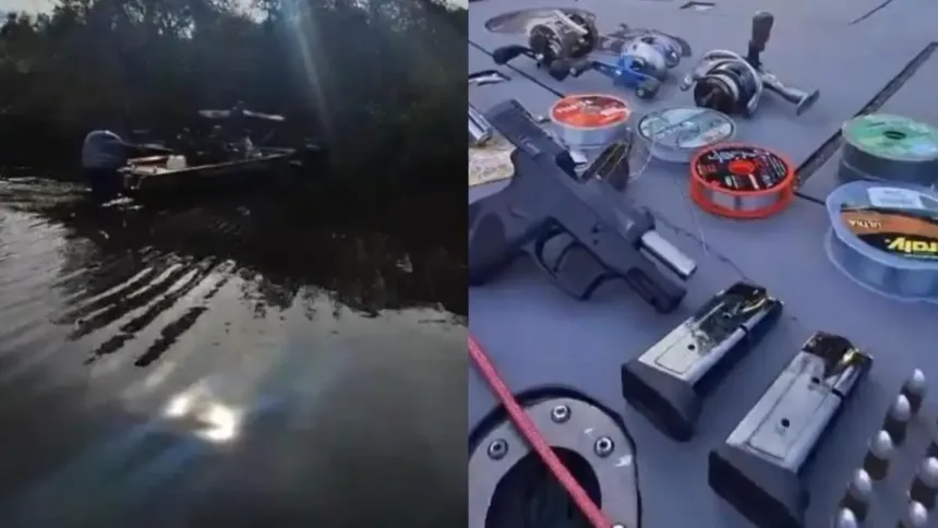 trio-e-flagrado-com-armas,-lancha-e-materiais-de-pesca-horas-antes-do-fim-da-piracema-em-aruana