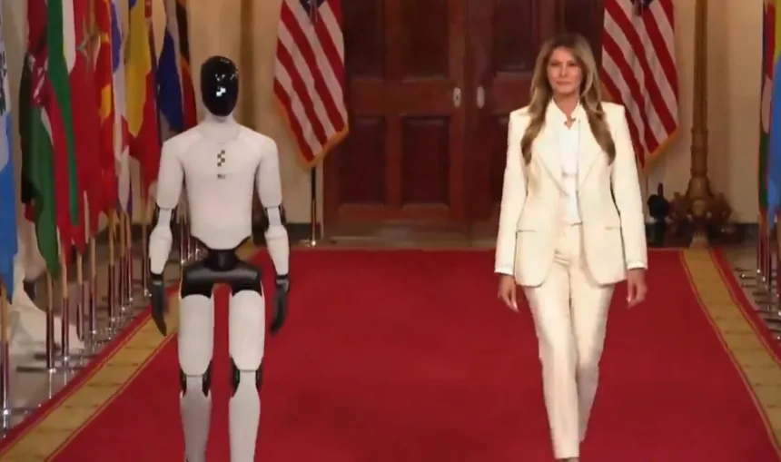 ‘primeiro-robo’:-melania-trump-desfila-com-robo-humanoide-em-evento-na-casa-branca;-video