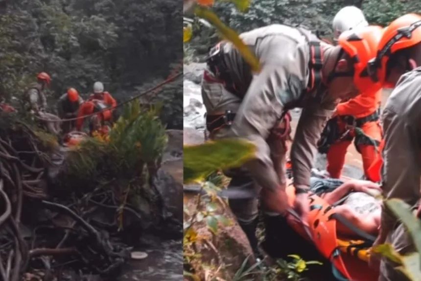 jovem-erra-salto-em-cachoeira,-fratura-perna-e-tem-que-ser-resgatado