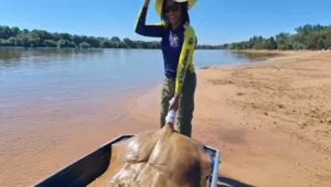 pescadora-se-surpreende-ao-fisgar-arraia-gigante-no-rio-araguaia;-veja-video