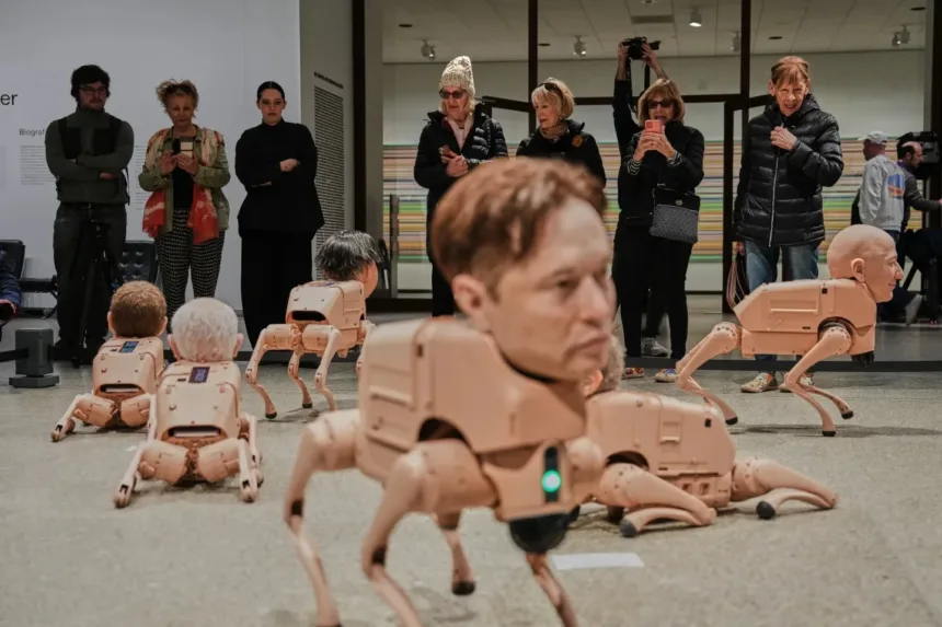 musk-e-zuckerberg-viram-caes-robos-que-fazem-‘coco-artistico’-em-museu
