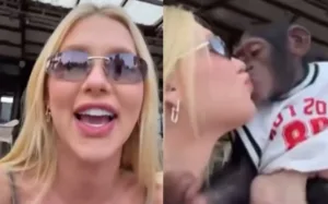 video-de-virginia-beijando-macaco-acende-alerta-sobre-transmissao-de-doencas;-entenda