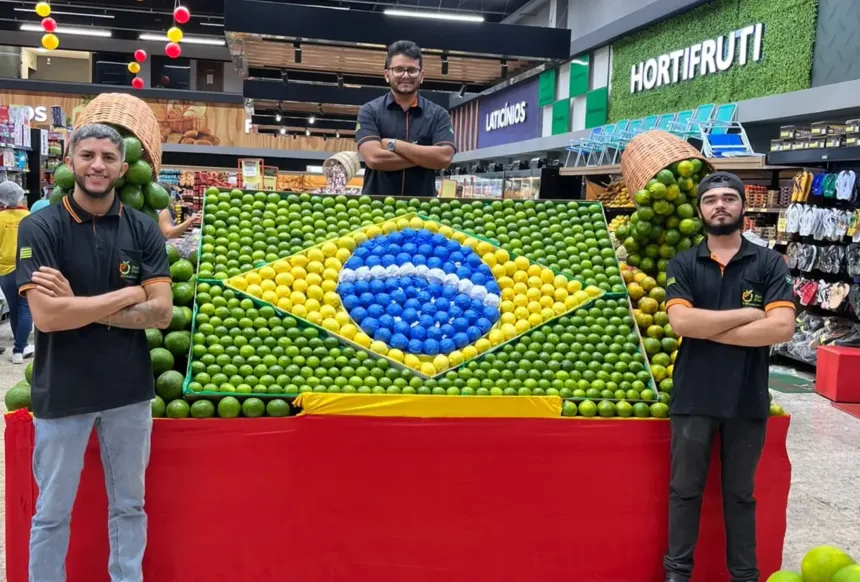 em-clima-de-copa,-empresario-de-goias-usa-hortifruti-para-homenagear-selecao-brasileira