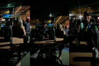 casal-improvisa-mesa-na-lixeira-para-acompanhar-jogo-do-brasil-em-festa-de-rua-no-garavelo:-“virou-um-bistro”