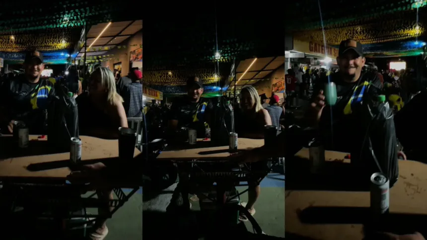casal-improvisa-mesa-na-lixeira-para-acompanhar-jogo-do-brasil-em-festa-de-rua-no-garavelo:-“virou-um-bistro”