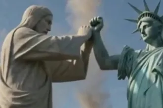 embaixada-do-ira-na-tunisia-posta-video-com-ia-de-cristo-redentor-contra-estatua-da-liberdade