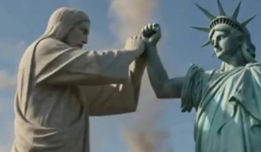 embaixada-do-ira-na-tunisia-posta-video-com-ia-de-cristo-redentor-contra-estatua-da-liberdade
