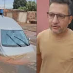 Carro de motorista de aplicativo engolido por cratera em Aparecida