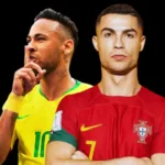 Neymar e Cristiano Ronaldo em campo, mostrando talento