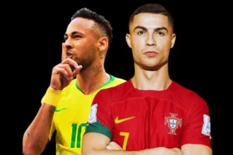 Neymar e Cristiano Ronaldo em campo, mostrando talento