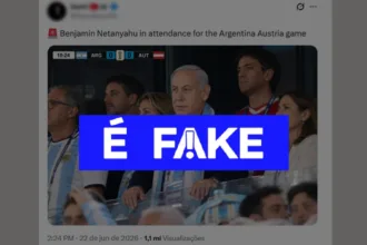 Imagem falsa de Benjamin Netanyahu na arquibancada da Copa do Mundo