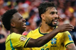 Vini Jr em versão prime durante jogo do Brasil