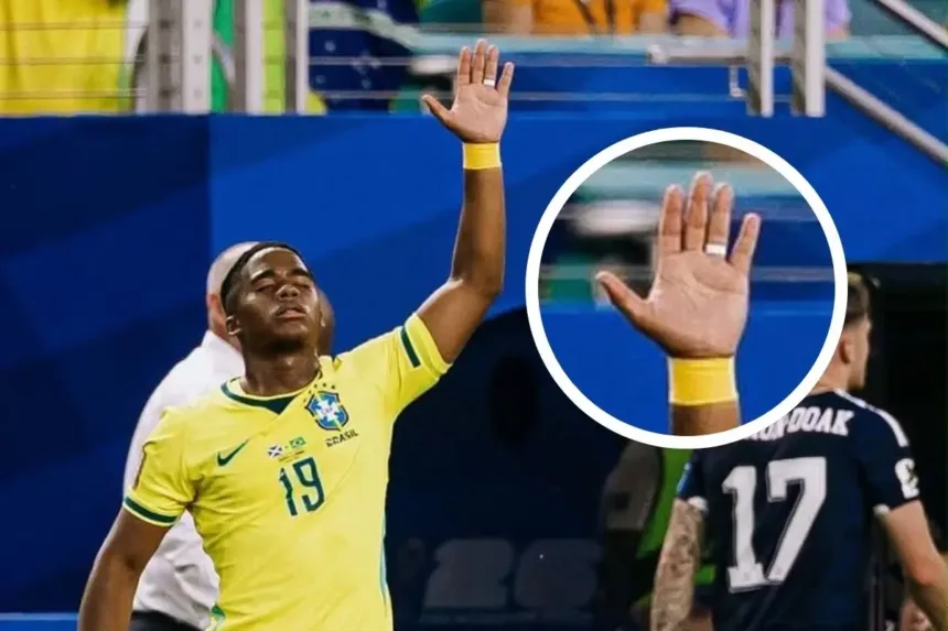 Endrick usa esparadrapo para não tirar aliança durante o jogo