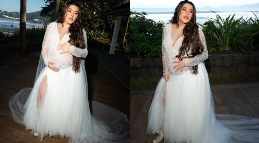 Luana Prado em vestido vintage de casamento