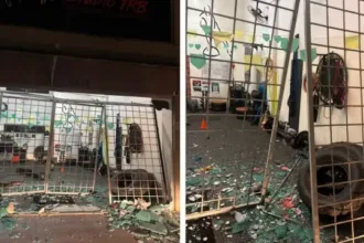 Ataque a academia em Campo Grande com carro destruindo fachada