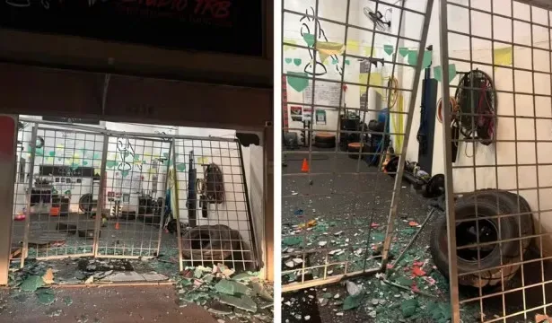 Ataque a academia em Campo Grande com carro destruindo fachada