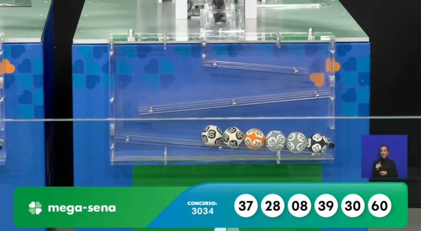 Números sorteados no concurso Mega-Sena 3034