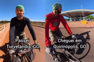 Ciclista bielorrusso viajando de bicicleta pelo sudoeste de Goiás