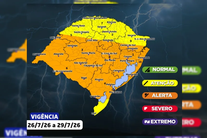 Defesa Civil emite alerta para risco de tornado e inundação no RS 1 Defesa Civil emite alerta de tornado no Rio Grande do Sul