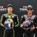 Jorge Martín e Ai Ogura no pódio da MotoGP