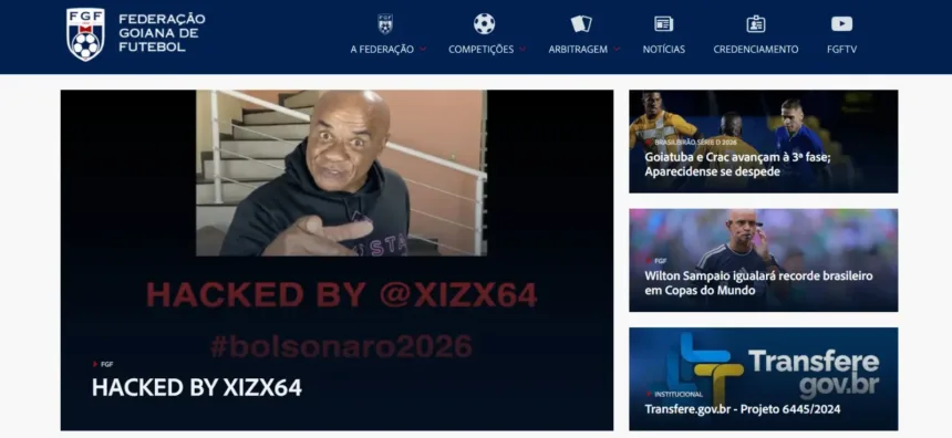 Site hackeado da Federação Goiana de Futebol com mensagem política