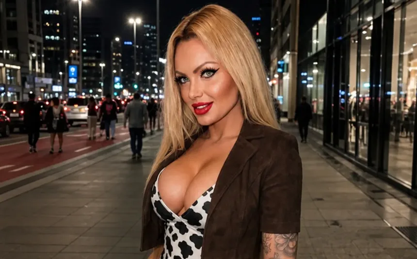 Mulher Pera com heterocromia artificial exibindo olhos de cores diferentes