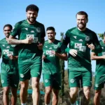 Jogadores do Goiás em treino antes do jogo contra o Ceará