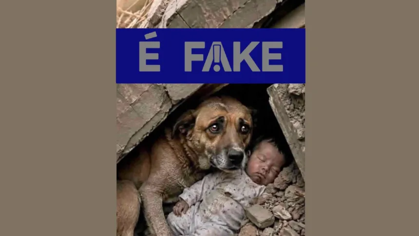 Foto falsa de cachorro protegendo bebê em terremoto