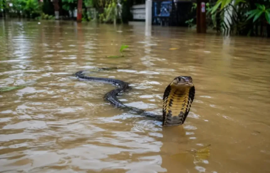 Cobras venenosas na China invadem ruas após inundação