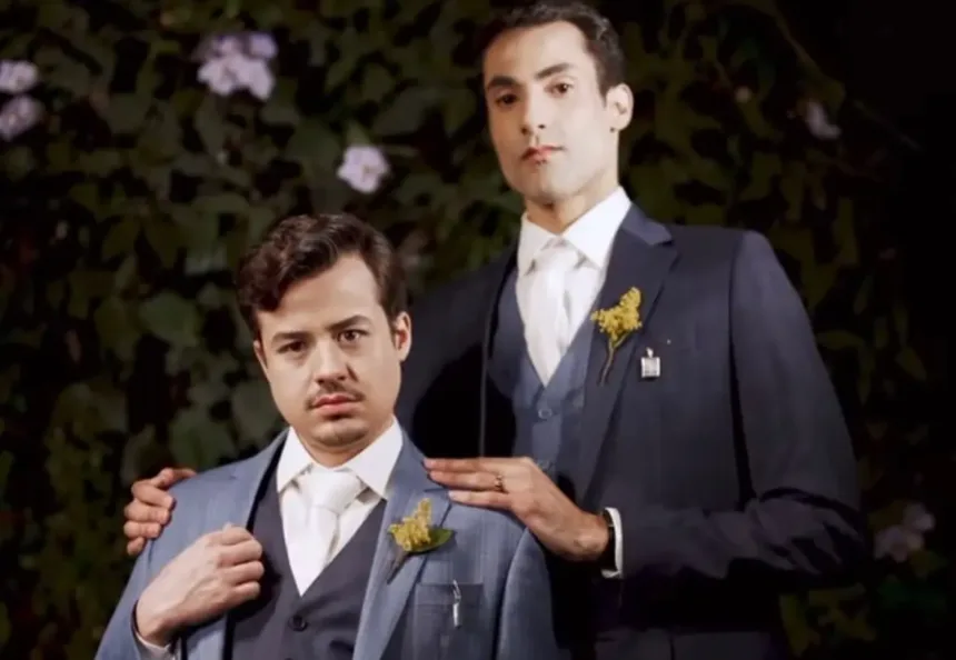 Douglas Souza e Gabriel Campos em cerimônia de casamento