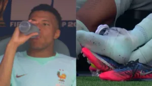 Mbappé coloca gelo no tornozelo após substituição