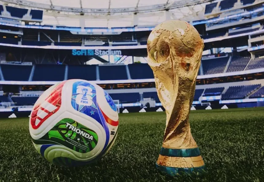 Troféu e bola da Copa do Mundo 2030