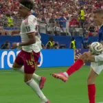 Gol de pênalti da Espanha contra a França na semifinal