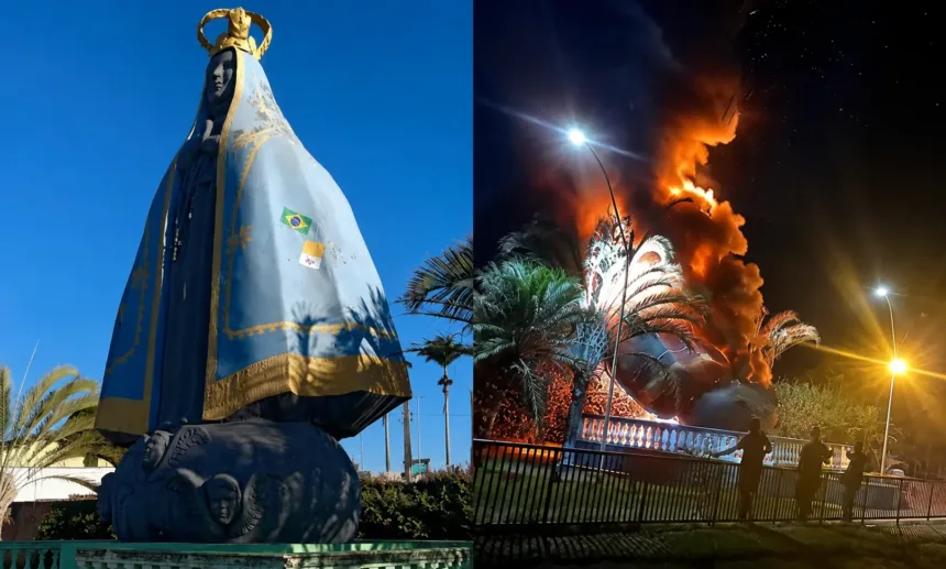 Imagem de Nossa Senhora Aparecida em Nerópolis antes da destruição