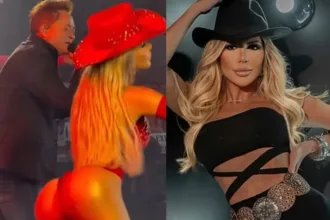 Bailarina de Leonardo com figurino sexy no show