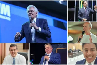 Ronaldo Caiado com candidatos do PSD mostrando apoio