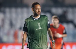 Neymar comemorando como assistente do Brasil na vitória do Santos