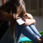 Adolescente em frente ao computador, preocupado com coerção online