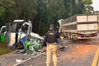 Acidente entre micro-ônibus e carreta no Paraná