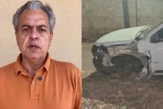 Ernesto Roller ao lado da caminhonete após acidente em Anápolis
