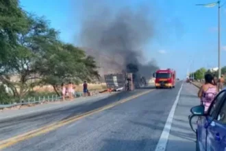 saque-de-carga-de-caminhao-em-chamas-no-ceara:-motorista-morre-preso-ao-veiculo