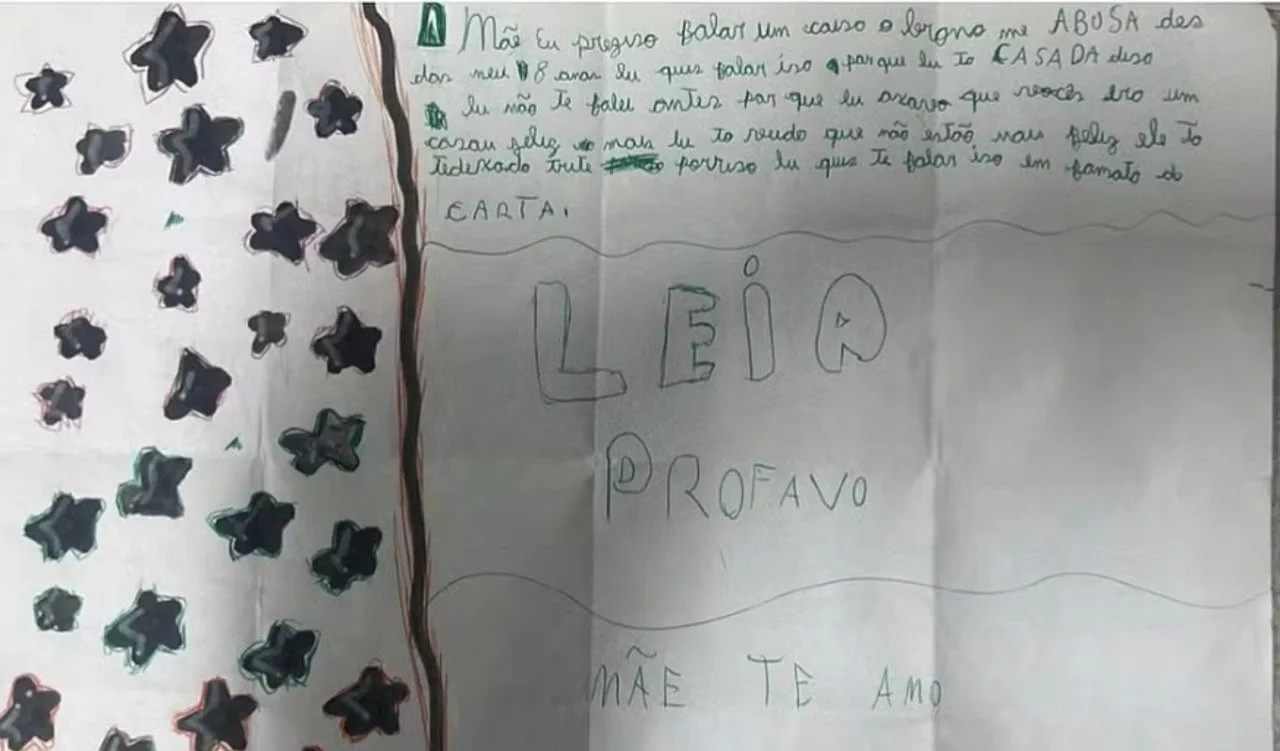 Bilhete de menina de 10 anos expõe abusos de padrasto; suspeito é preso e depois liberado