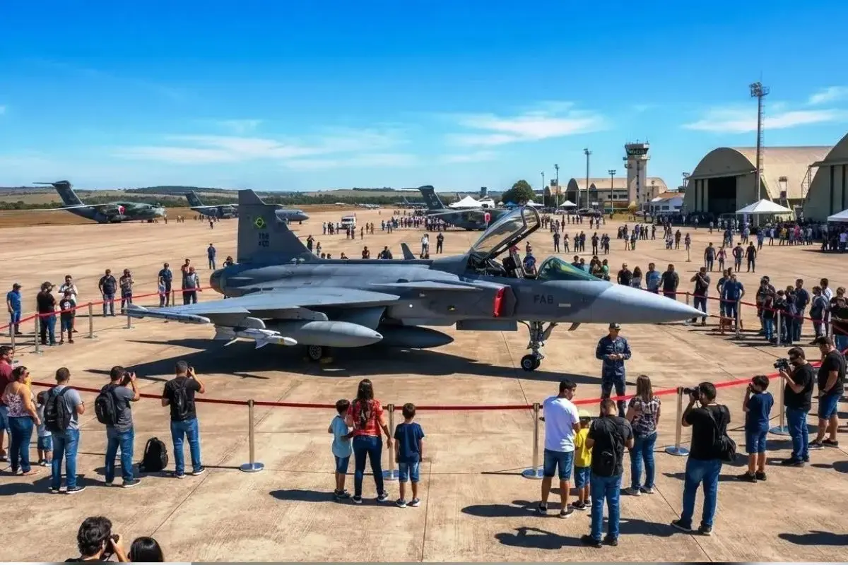 Base Aérea de Anápolis abre portas para visitantes com F-39 Gripen, cargueiro KC-390 e esquadrilha da fumaça