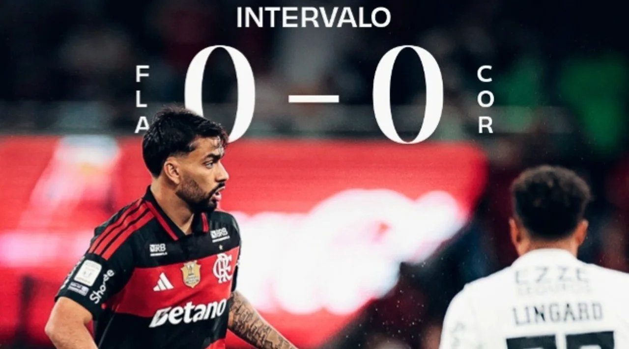 Flamengo x Corinthians cria chances com Pedro Arrascaeta e Lino mas fica 0 a 0 no intervalo