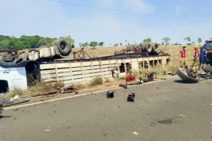 colisao-entre-caminhao-e-carro-deixa-uma-pessoa-ferida-e-quatro-bovinos-mortos-em-porangatu